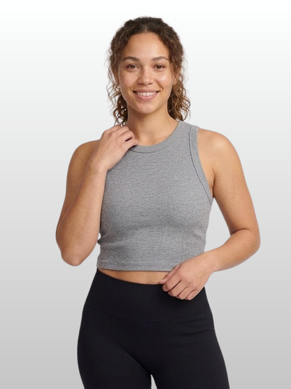 Tank Top, Feinripp, High-Neck, Cropped, Ärmellos, Stretch, Sommer, Damen