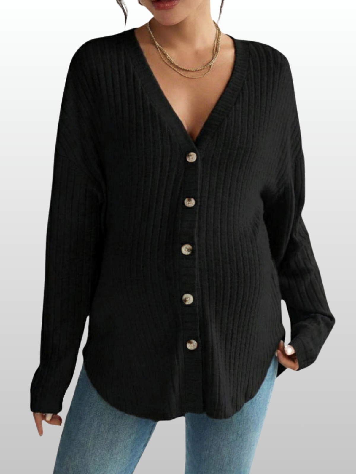 Umstandsmode, Umstands Cardigan, Gerippter Strick, Stillfreundlich, Knopfleiste, V-Ausschnitt, Schwangerschaft Strickjacke Langarm, Oversized Fit