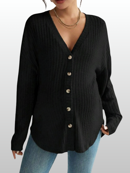 Umstandsmode, Umstands Cardigan, Gerippter Strick, Stillfreundlich, Knopfleiste, V-Ausschnitt, Schwangerschaft Strickjacke Langarm, Oversized Fit