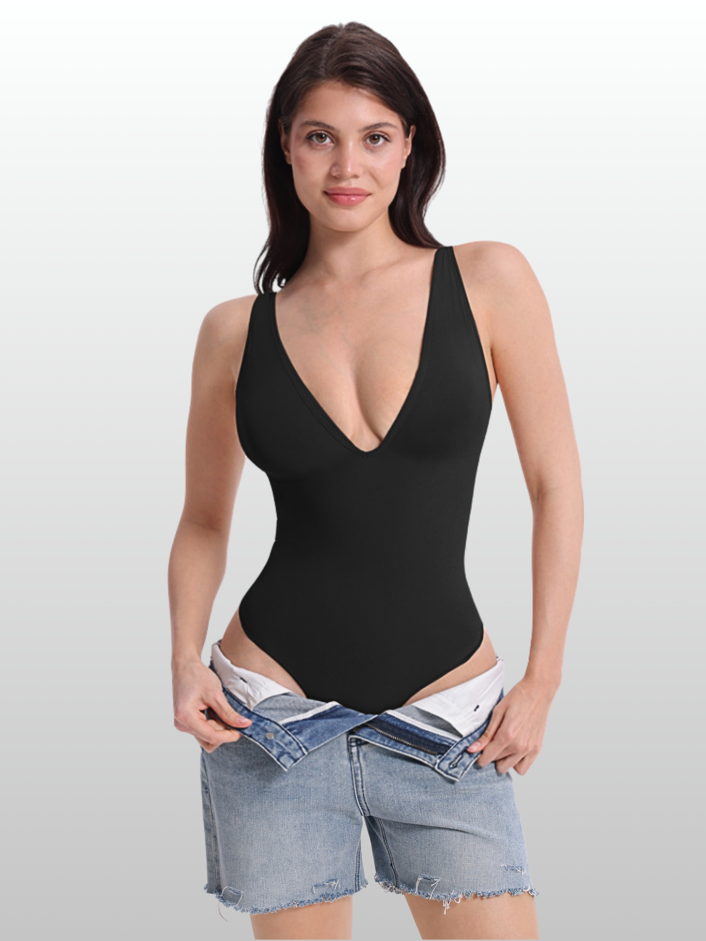 Shaping Bodysuit, Halter-Neck, Wandelbare Träger, Tiefer V-Ausschnitt, Stringschnitt, Taillenkompression, Nahtlos