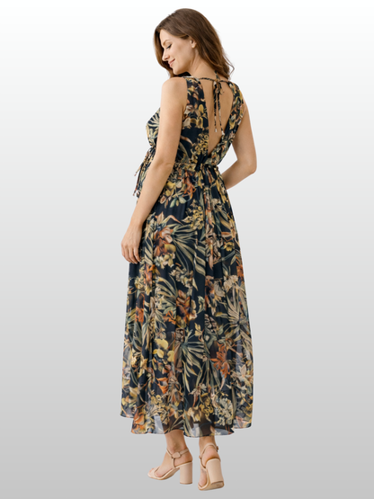 Umstandskleid Maxi, Boho Blumenmuster, Empire-Taille, Fotoshooting, Babyparty, Luftig Leicht, Sommer