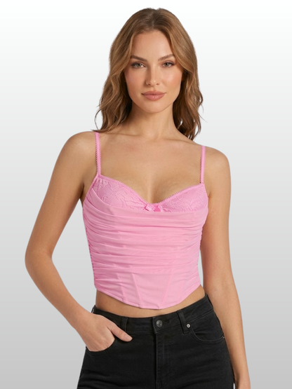 Bustier Top, Spitze, Gerafftes Oberteil, Unterbrustbügel, Reißverschluss, Sommer, Damen