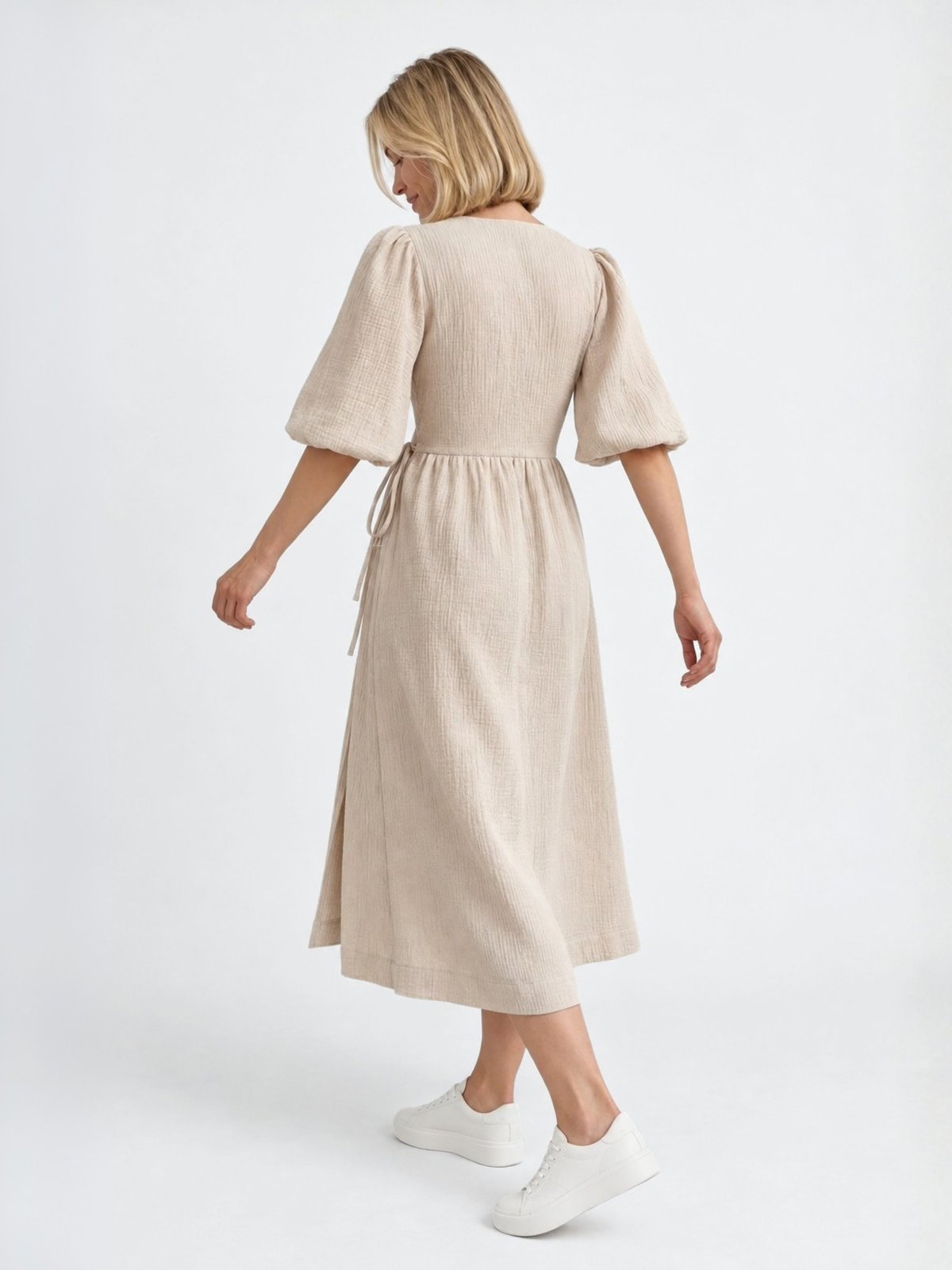 Wickelkleid für die Schwangerschaft aus Baumwolle mit Puffärmeln