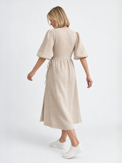 Wickelkleid für die Schwangerschaft aus Baumwolle mit Puffärmeln