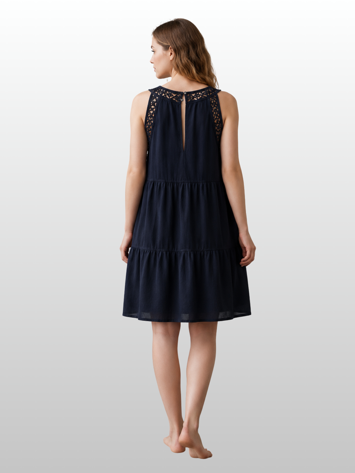 Sommerkleid Maxi, geraffter Rücken, Scallop-Borte, Empire-Taille