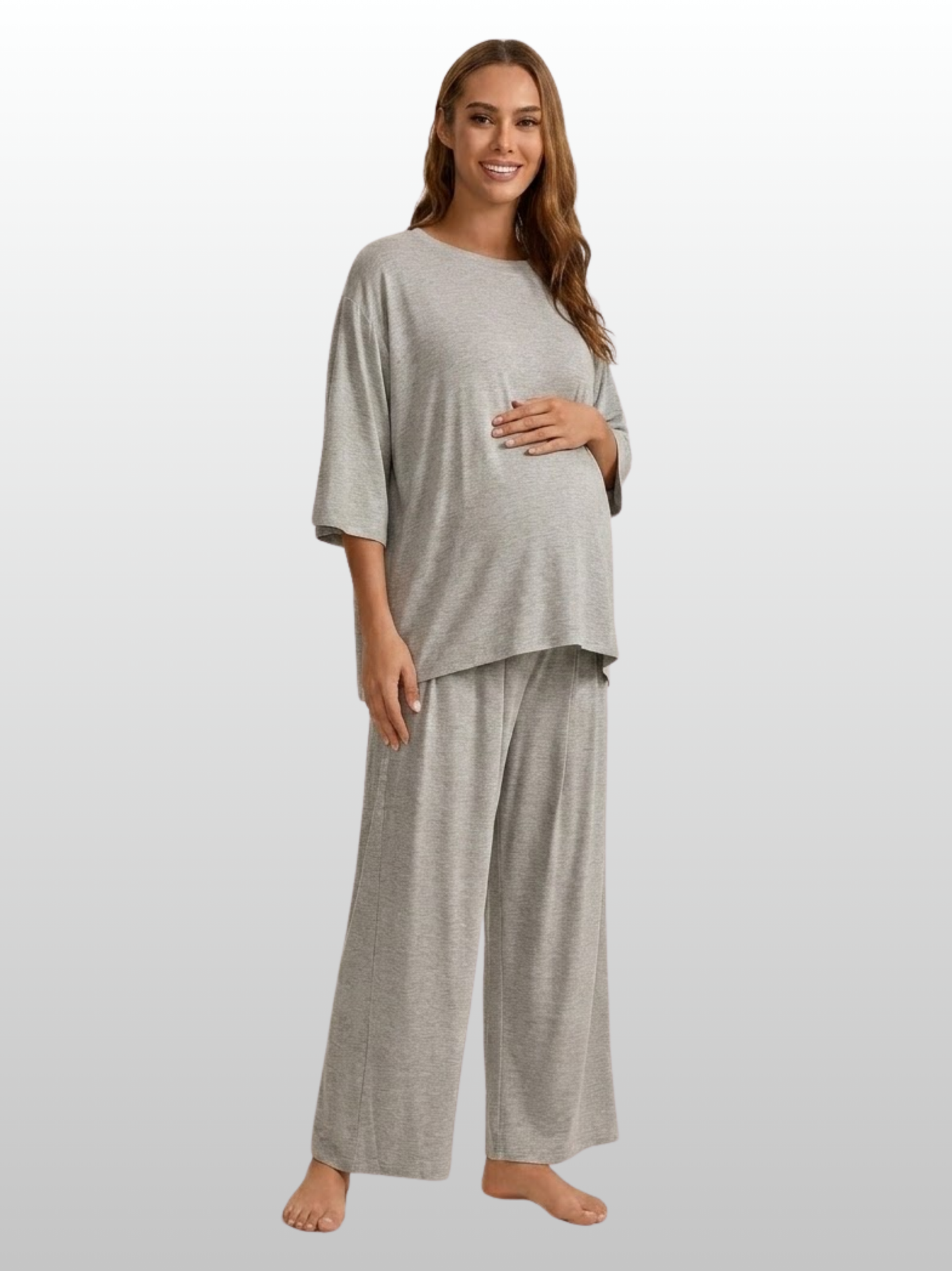 Loungewear-Set Damen: Langarm-Shirt & weite Hose, Jersey
