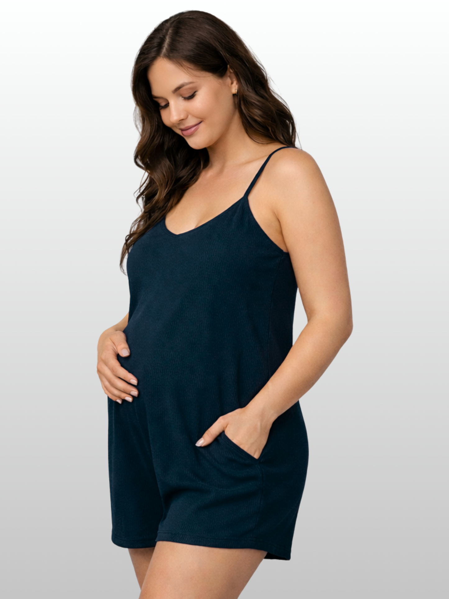 Umstands-Jumpsuit, Kurz, Ärmellos, Plus Size, Loose Fit, Taschen, Sommer, Schwangerschaft Postpartum