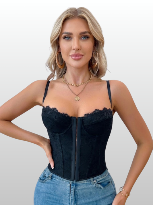 Corsagen-Top, Strukturiertes Bustier, Blumenspitze, Schnürrücken, Figurformend, Sommer