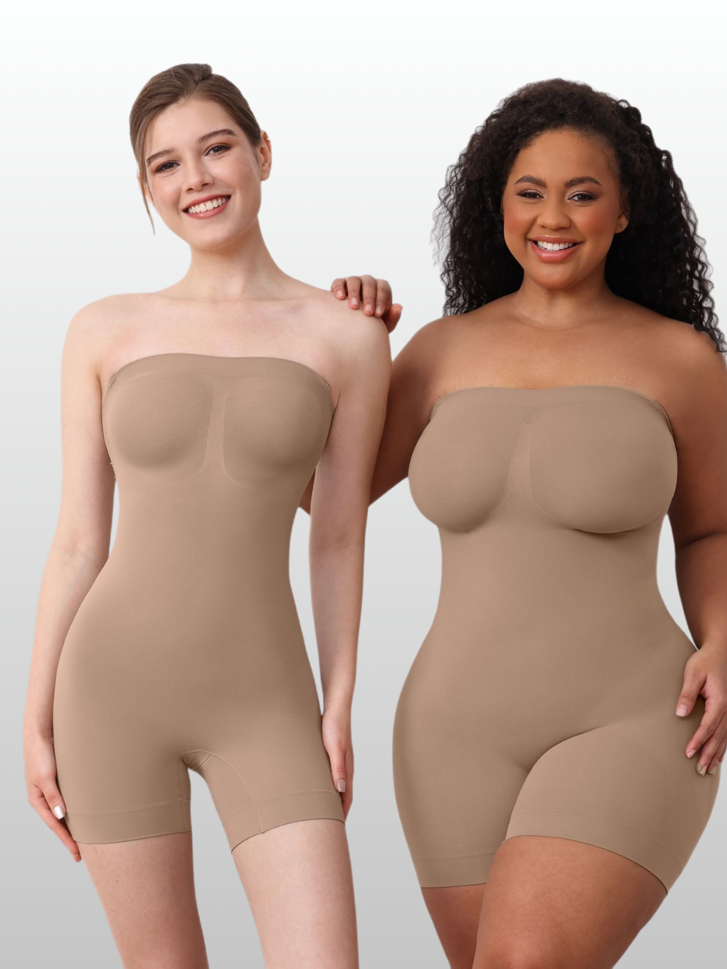 Shaping Bodysuit, Trägerlos, Abnehmbare Träger, Silikon-Haftrand, Nahtlos, Offener Schritt