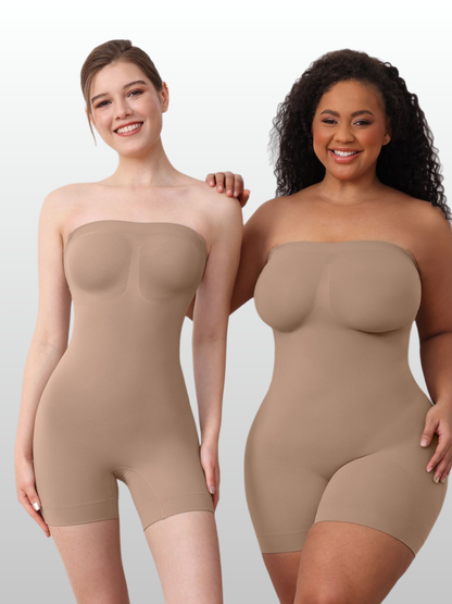 Shaping Bodysuit, Trägerlos, Abnehmbare Träger, Silikon-Haftrand, Nahtlos, Offener Schritt
