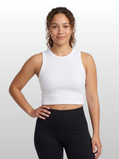 Tank Top, Feinripp, High-Neck, Cropped, Ärmellos, Stretch, Sommer, Damen