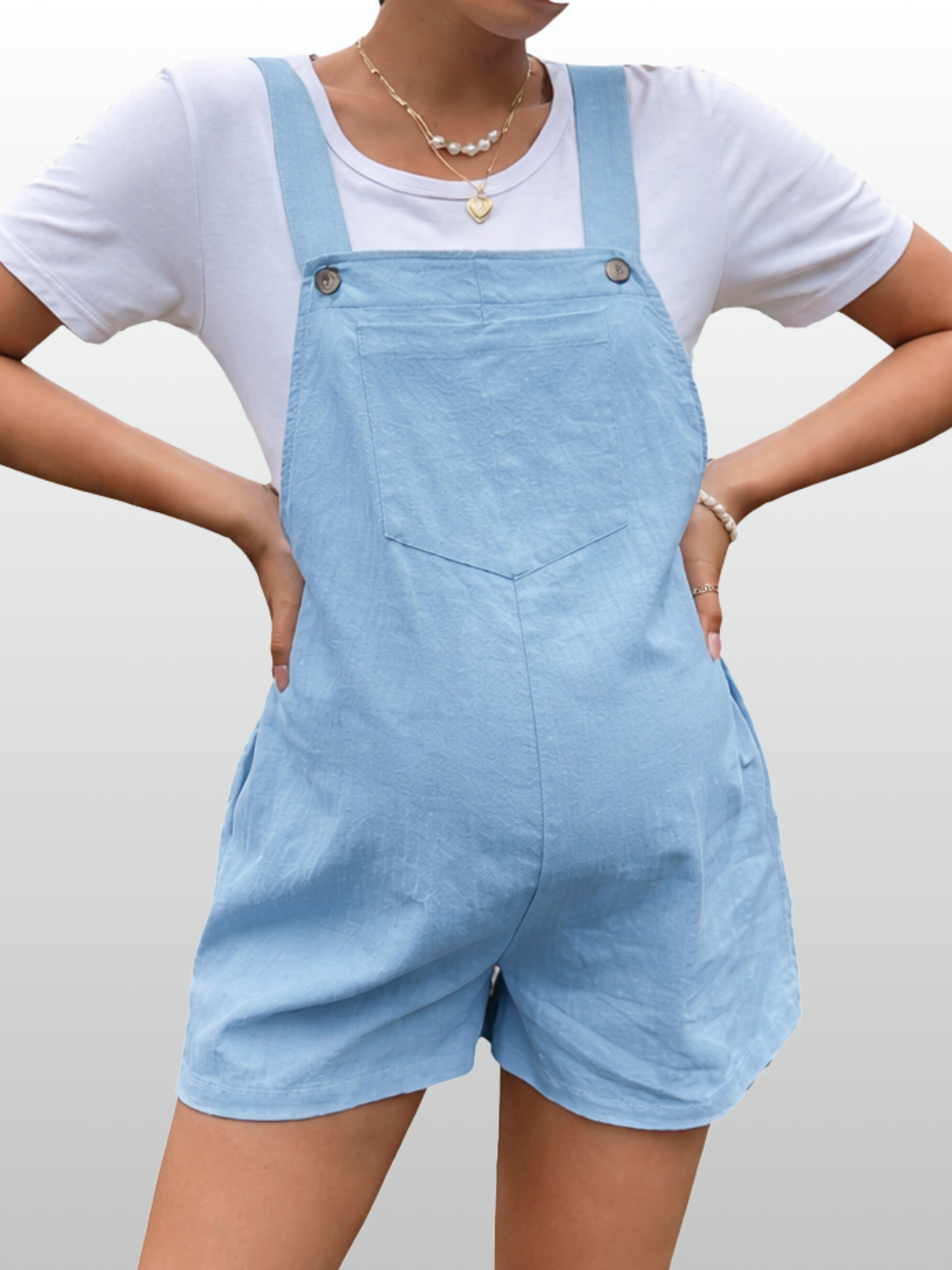 Latzshorts Umstand, Verstellbare Träger, Lockerere Passform, Sommer, Alle Trimester, Denim-Look