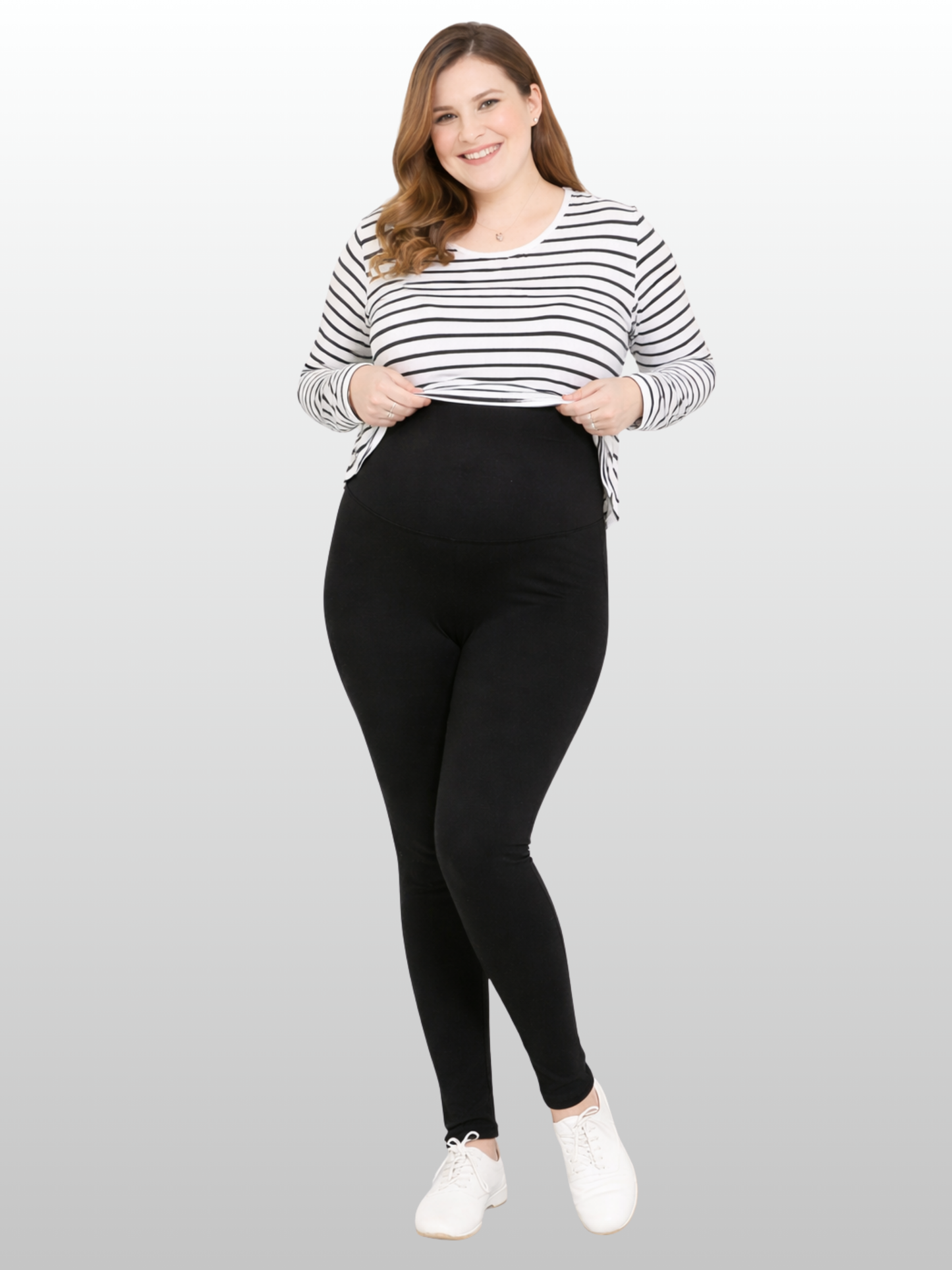 Umstandsleggings, Plus Size, Hoher Bund, Ultra-Stretch, Baumwolle, Verstellbar, Alle Trimester
