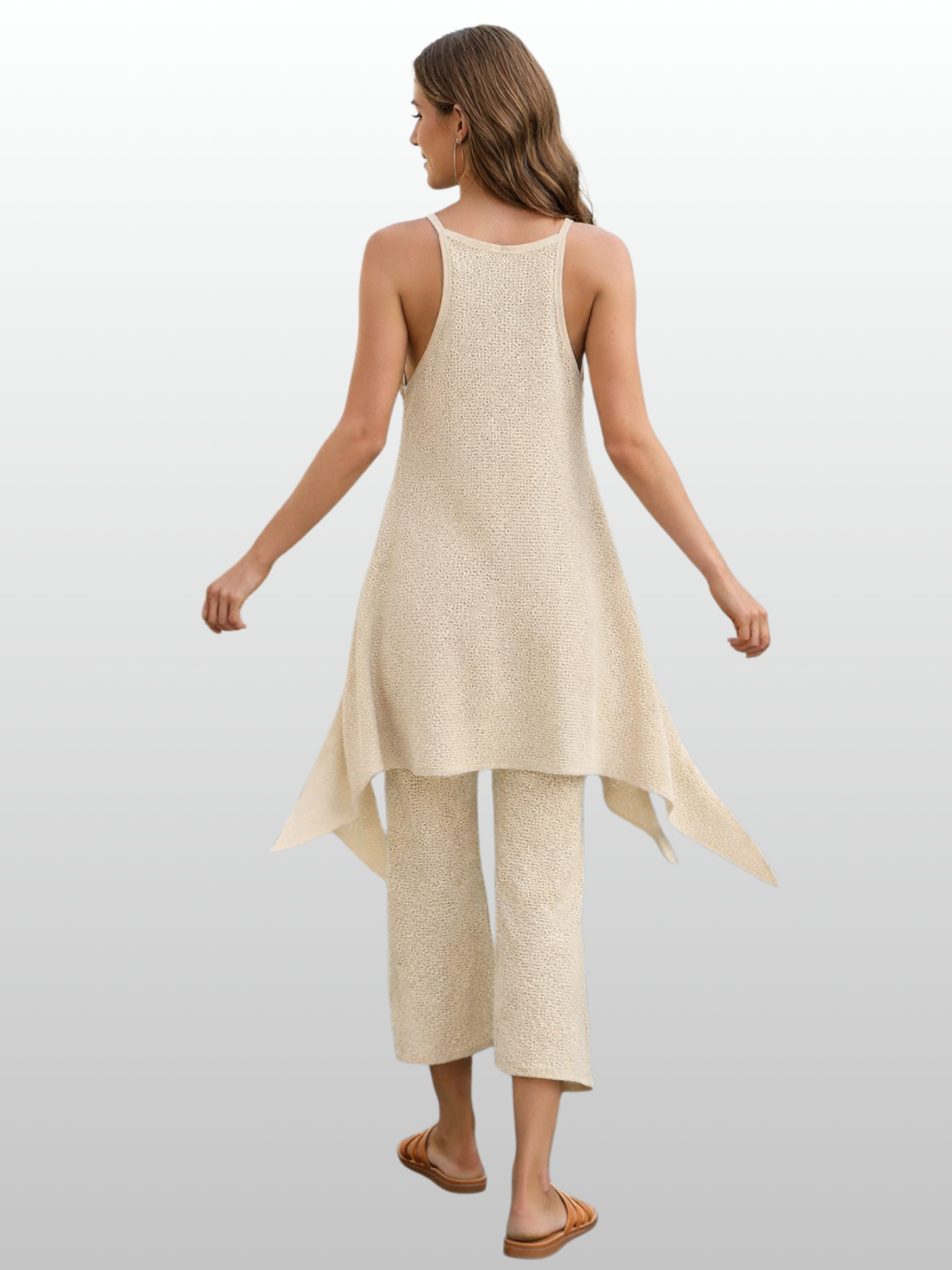Umstandsset, Asymmetrisches Top, Weite Hose, Viskose-Strick, Fließend, Sommer, Urlaub, Elegant