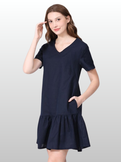 Stillkleid, Kurz, Vertikaler Reißverschluss, Volant-Saum, Sommer, Baumwolle-Leinen, Schwangerschaft Stillzeit