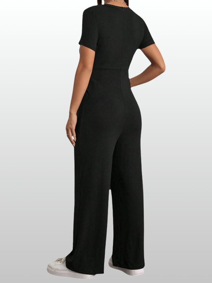 Umstands-Jumpsuit gerippt mit Wickeldesign & Schleife
