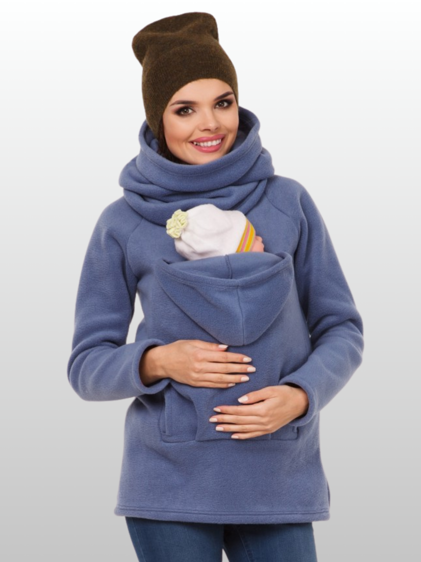 Tragejacke Hoodie Fleece mit Babyöffnung, vorne & hinten, Winter
