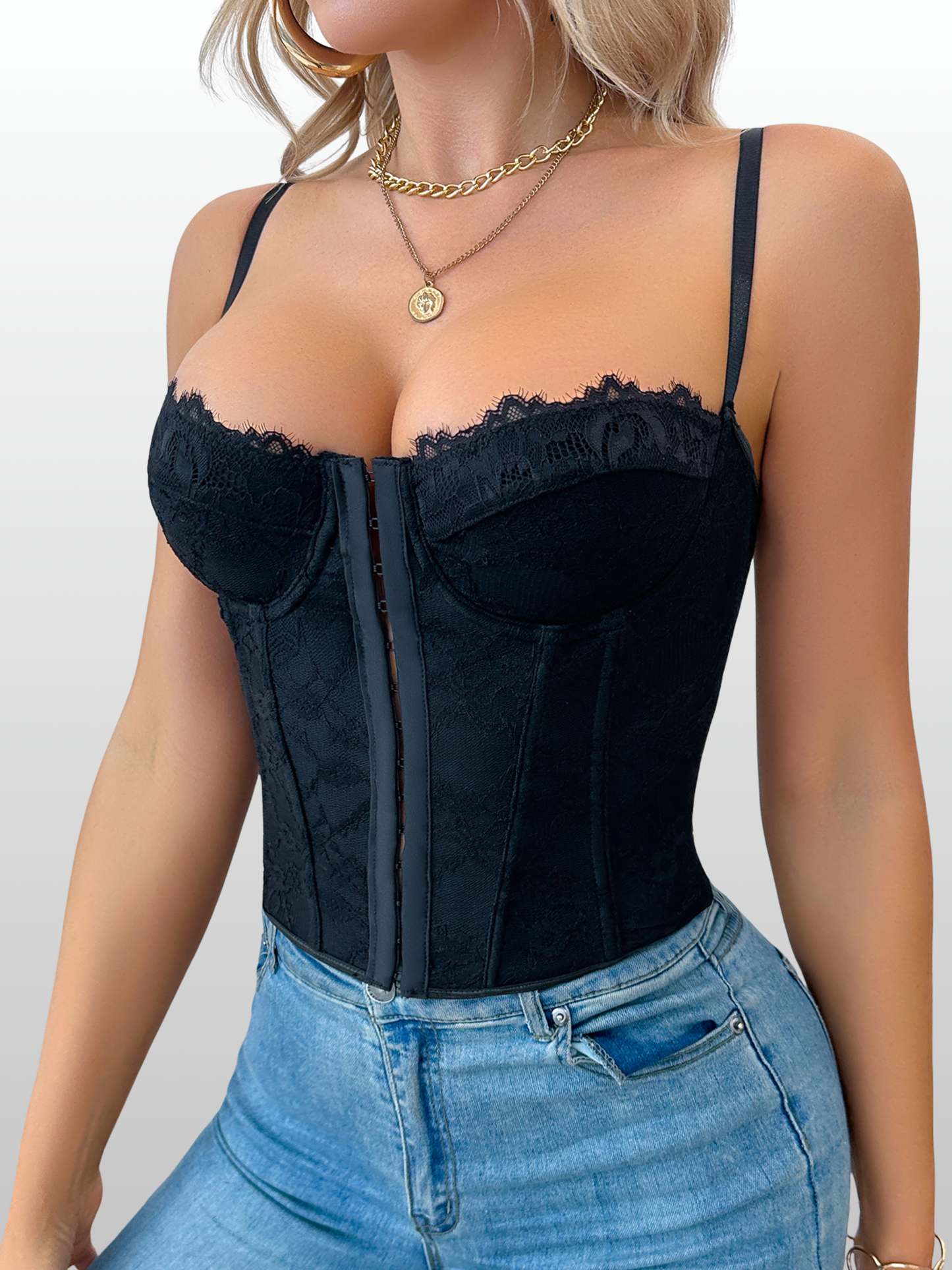 Corsagen-Top Bustier mit Blumenspitze & Schnürrücken