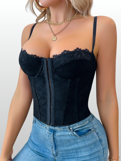 Corsagen-Top Bustier mit Blumenspitze & Schnürrücken