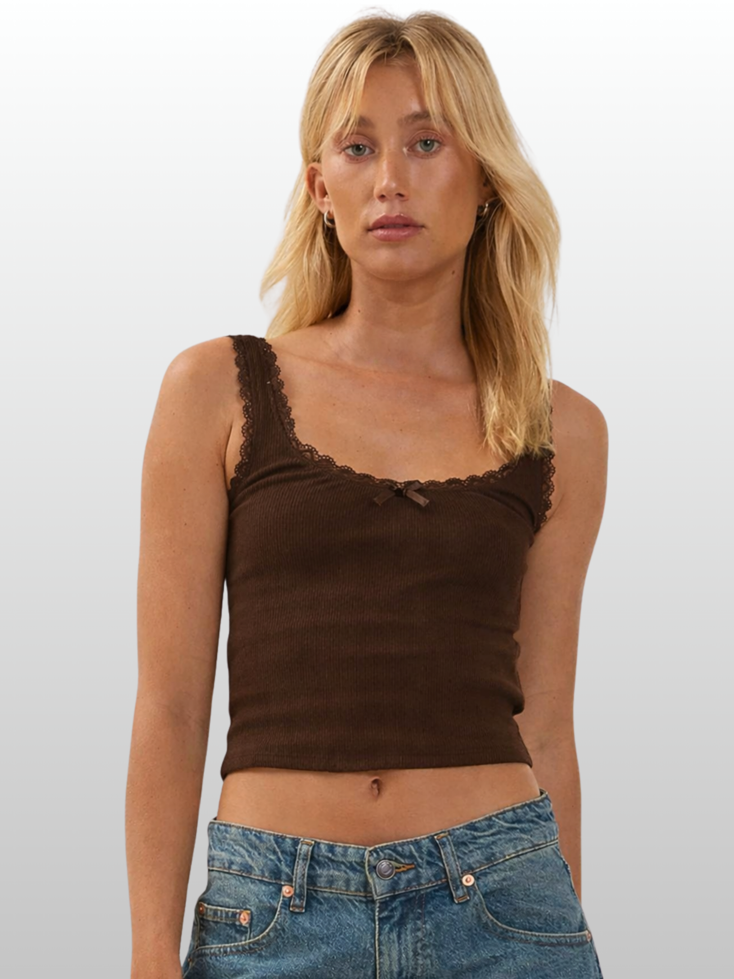 Camisole Rippstrick cropped mit Spitzenbesatz, Vintage-Stil