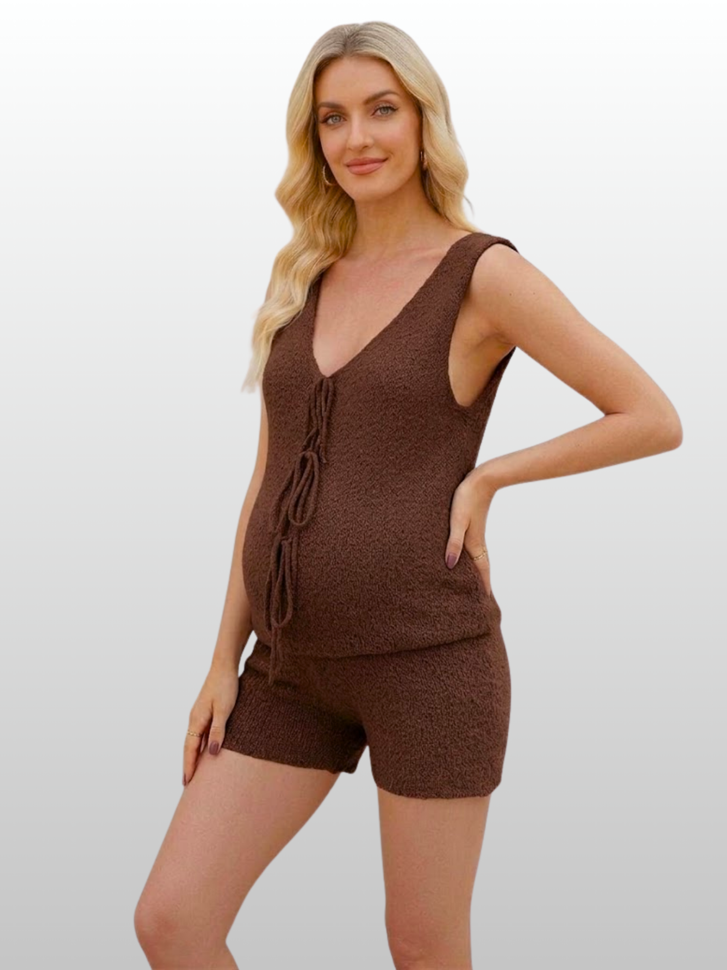Umstandsset, Strick-Bouclé, Tie-Front, Ärmellos, Shorts, Stillfreundlich, Sommer, Postpartum
