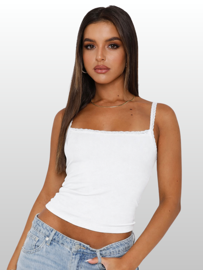 Tanktop, Spitzenträger, Ripp-Stretch, Eckiger Ausschnitt, Longline, Slim Fit, Sommer