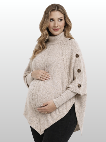 Umstandspullover, Zopfstrick, Relaxed Fit, Elegant, Hochgeschlossen, Büro & Events, Alle Trimester