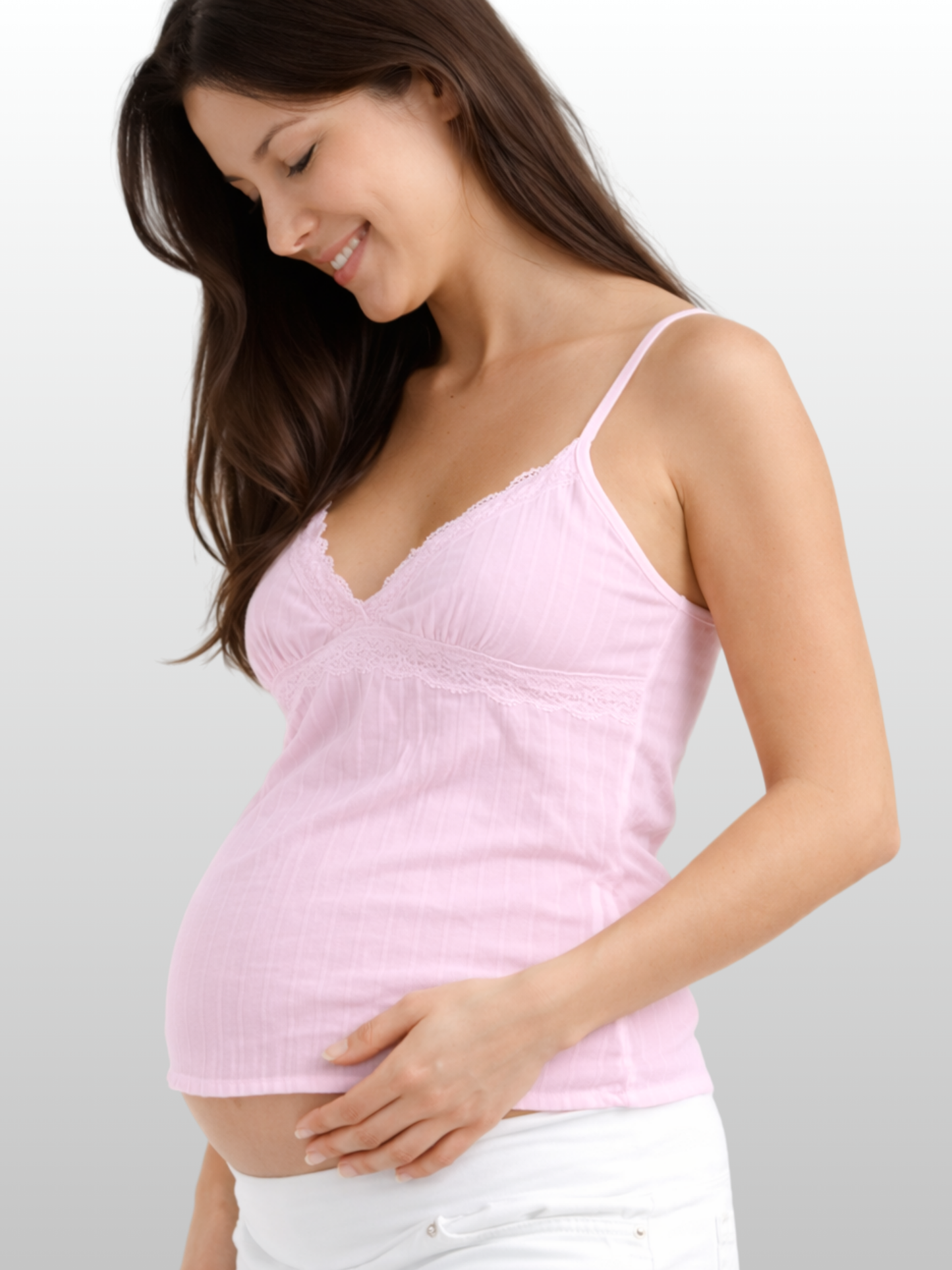 Flyaway-Cami, Bindeband Vorne, Spitzenbesatz, Peplum-Saum, Umstands- & Stillfreundlich, Coquette-Stil