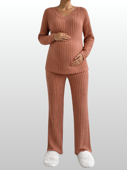 Umstands-Zweiteiler Rippjersey: Langarmtop & weite Hose, stillfreundlich