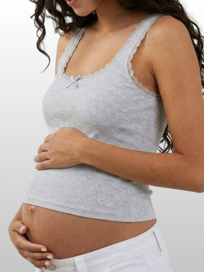 Ripp-Cami, Spitzenbesatz, Babydoll-Top, Pointelle, Umstandsfreundlich, Y2K-Style, Vintage