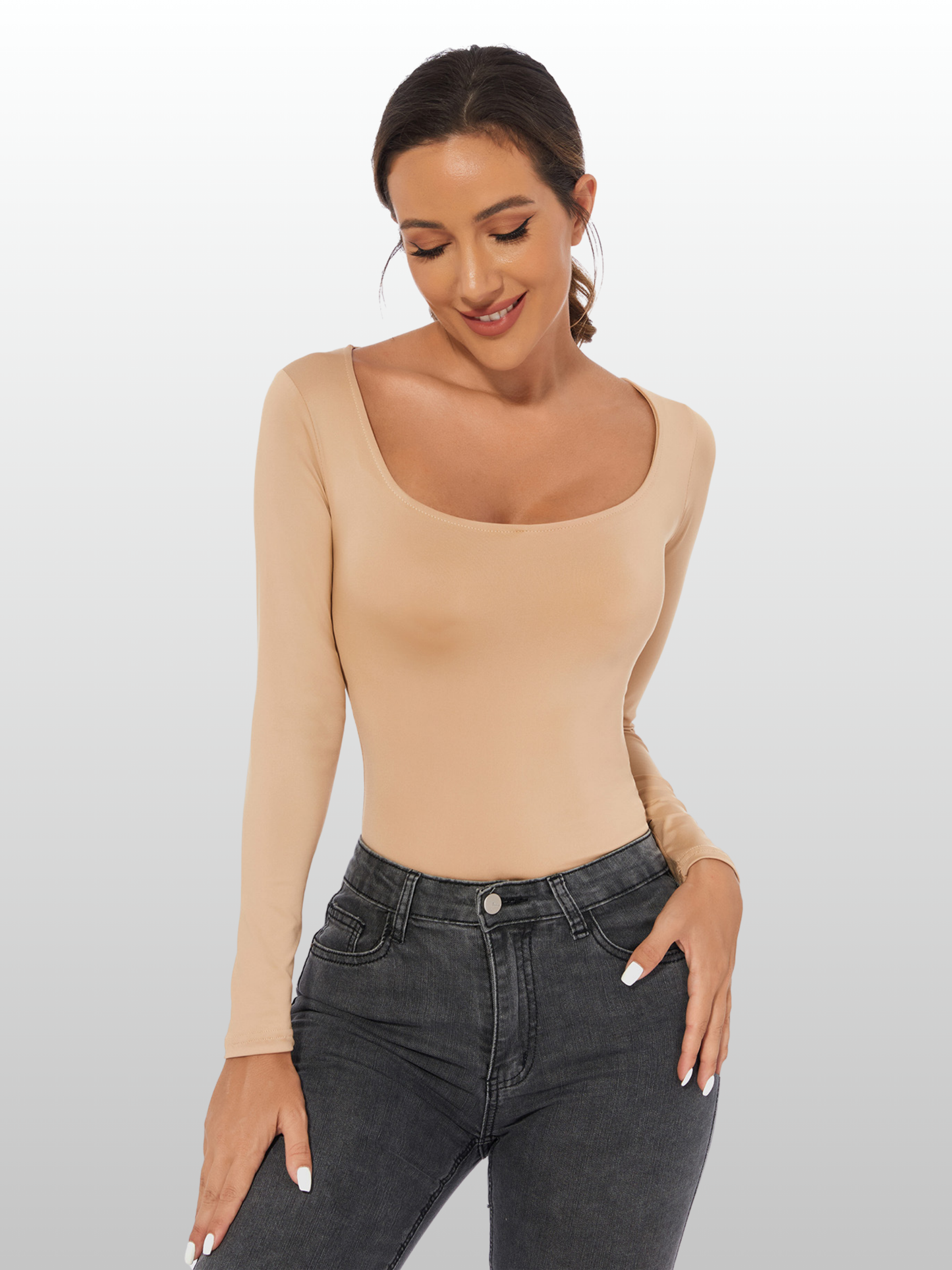 Shaping Bodysuit, Langarm, Quadratischer Ausschnitt, Nahtlos, Stringschnitt, Kompression, Figurformend