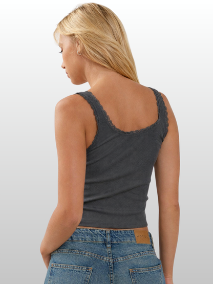 Camisole Rippstrick cropped mit Spitzenbesatz, Vintage-Stil
