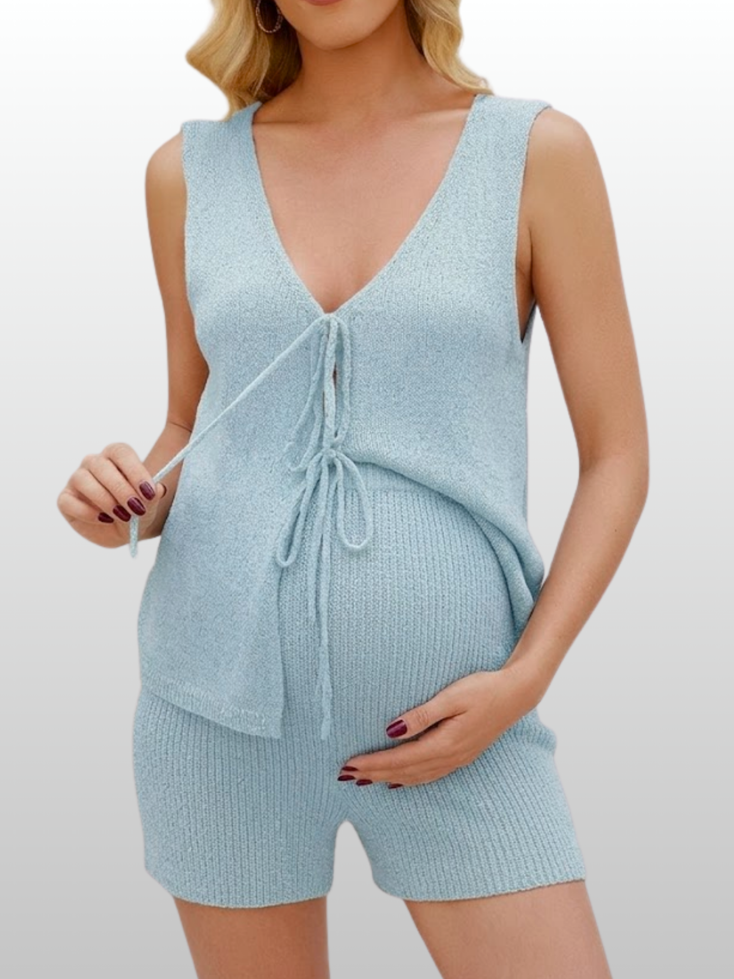 Umstandsset, Strick-Bouclé, Tie-Front, Ärmellos, Shorts, Stillfreundlich, Sommer, Postpartum
