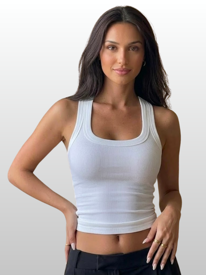 Longtop, Ripp-Strick, Scoop-Ausschnitt, Breite Träger, Longline, Ärmellos, Sommer-Basic