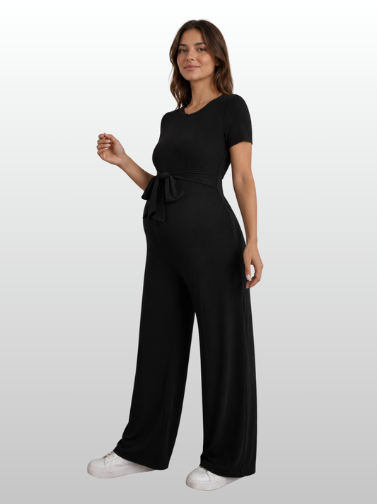 Umstandsmode, Umstands Jumpsuit mit Schleife, Gerippt