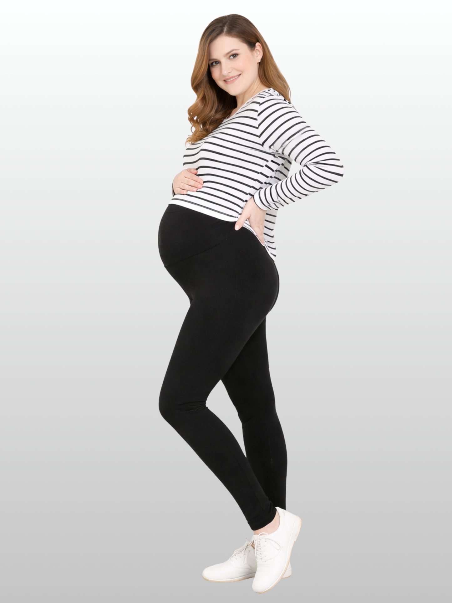 Umstandsleggings, Plus Size, Hoher Bund, Ultra-Stretch, Baumwolle, Verstellbar, Alle Trimester