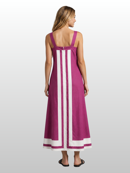 Sommerkleid Midi A-Linie mit Kontraststreifen, ärmellos