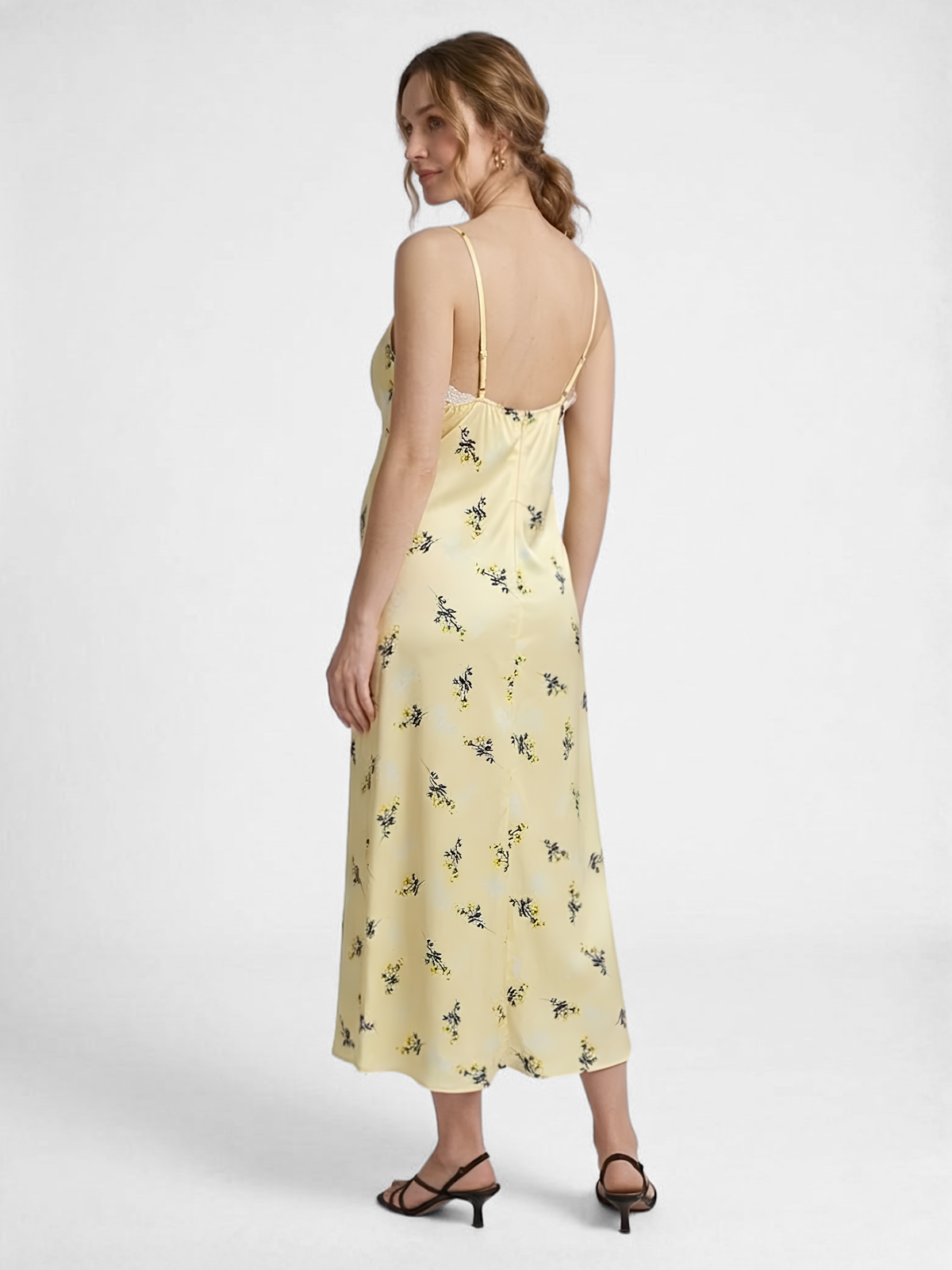 Umstandskleid geblümt als Slip Dress mit Spitzen-V-Ausschnitt
