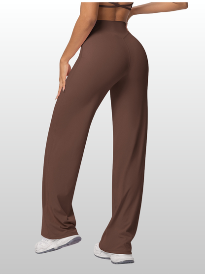 Yogahose Damen mit weitem Bein, hoher Bund, nahtlose Front