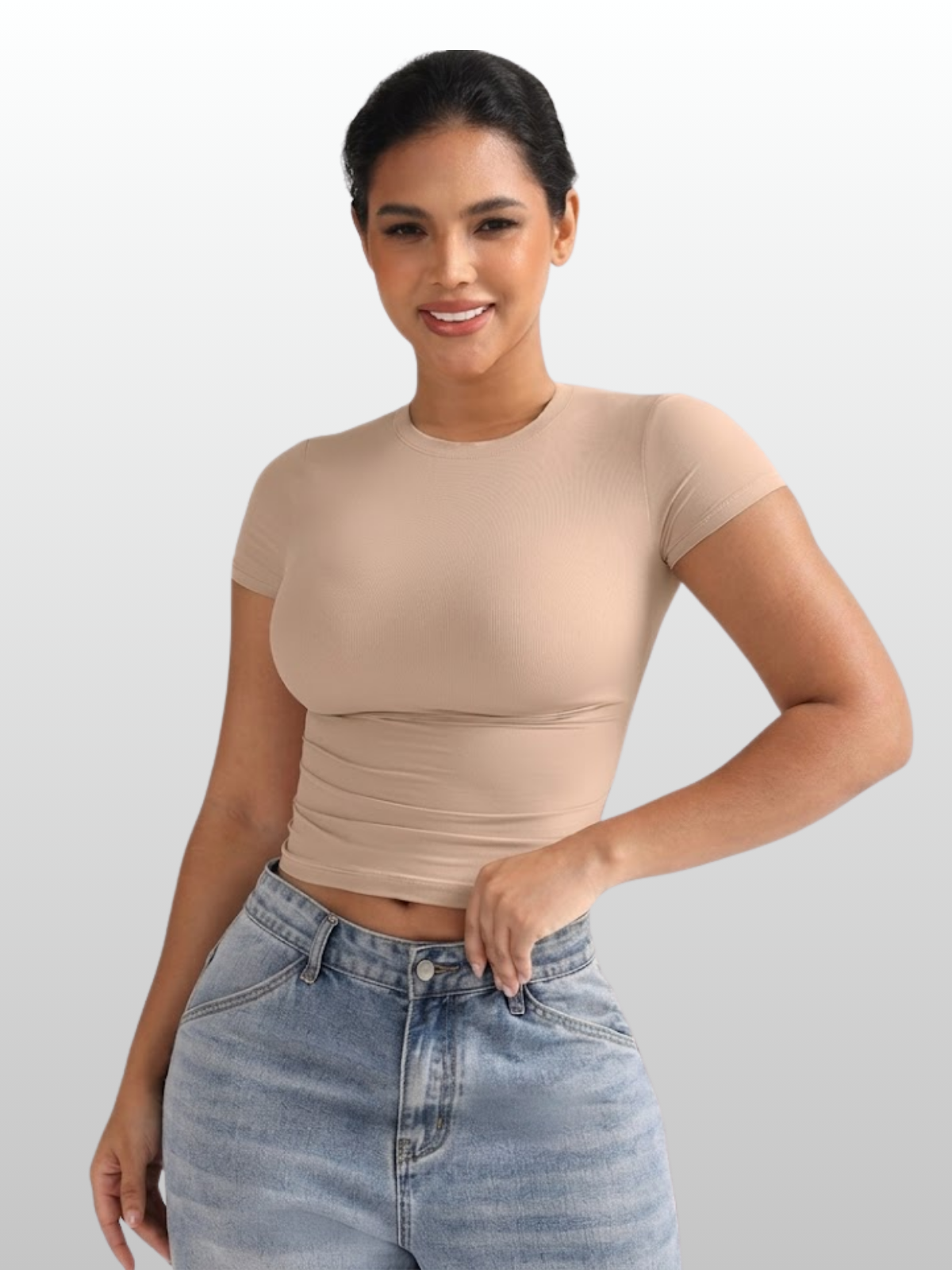 Shapewear Top kurzarm mit Bauchweg-Effekt, hauteng