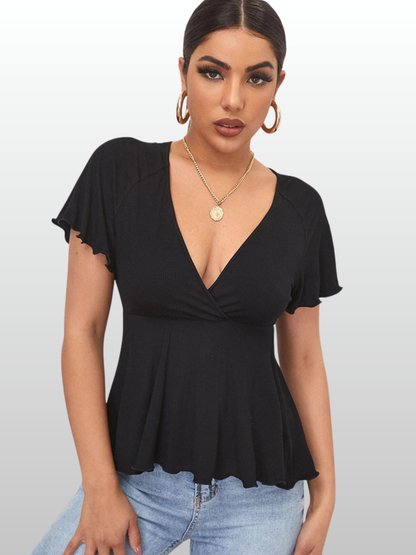 Umstandsbluse, V-Ausschnitt, Tunika, Peplum-Saum, Flattersleeve, Stillen, Sommer, Luftig, Alle Trimester