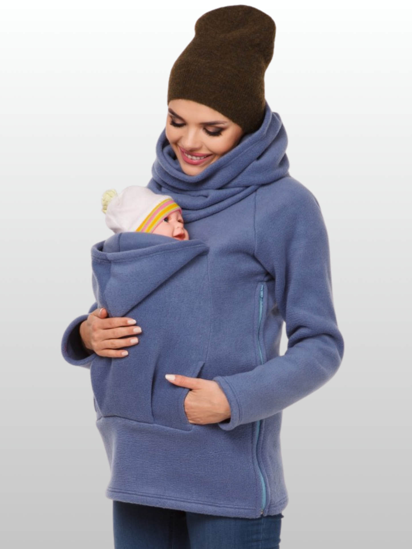 Tragejacke Hoodie Fleece mit Babyöffnung, vorne & hinten, Winter