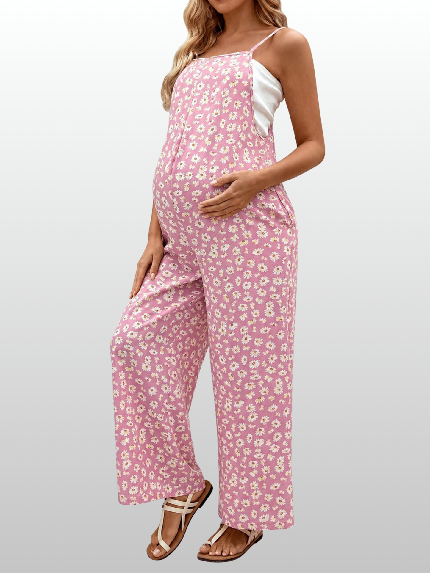 Umstands-Jumpsuit mit Blumenmuster & weitem Bein, ärmellos