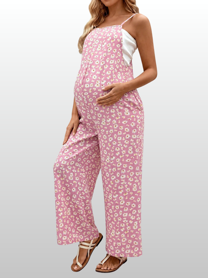Umstands-Jumpsuit mit Blumenmuster & weitem Bein, ärmellos