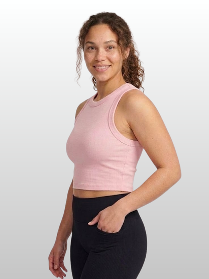 Tank Top, Feinripp, High-Neck, Cropped, Ärmellos, Stretch, Sommer, Damen