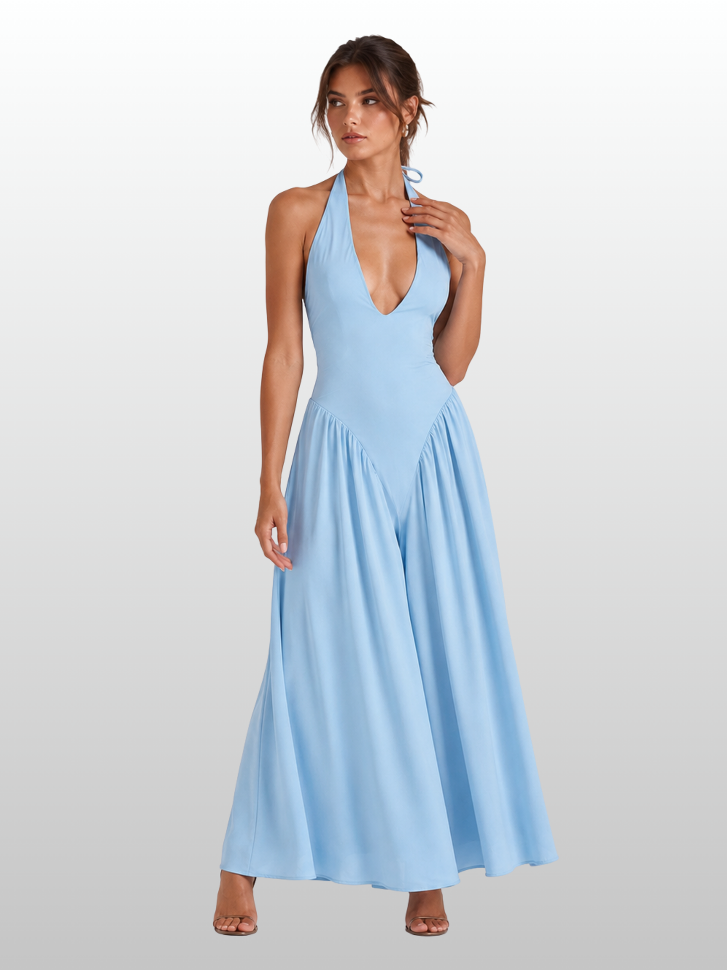 Maxikleid Neckholder mit Bodycon-Oberteil, fließender Rock
