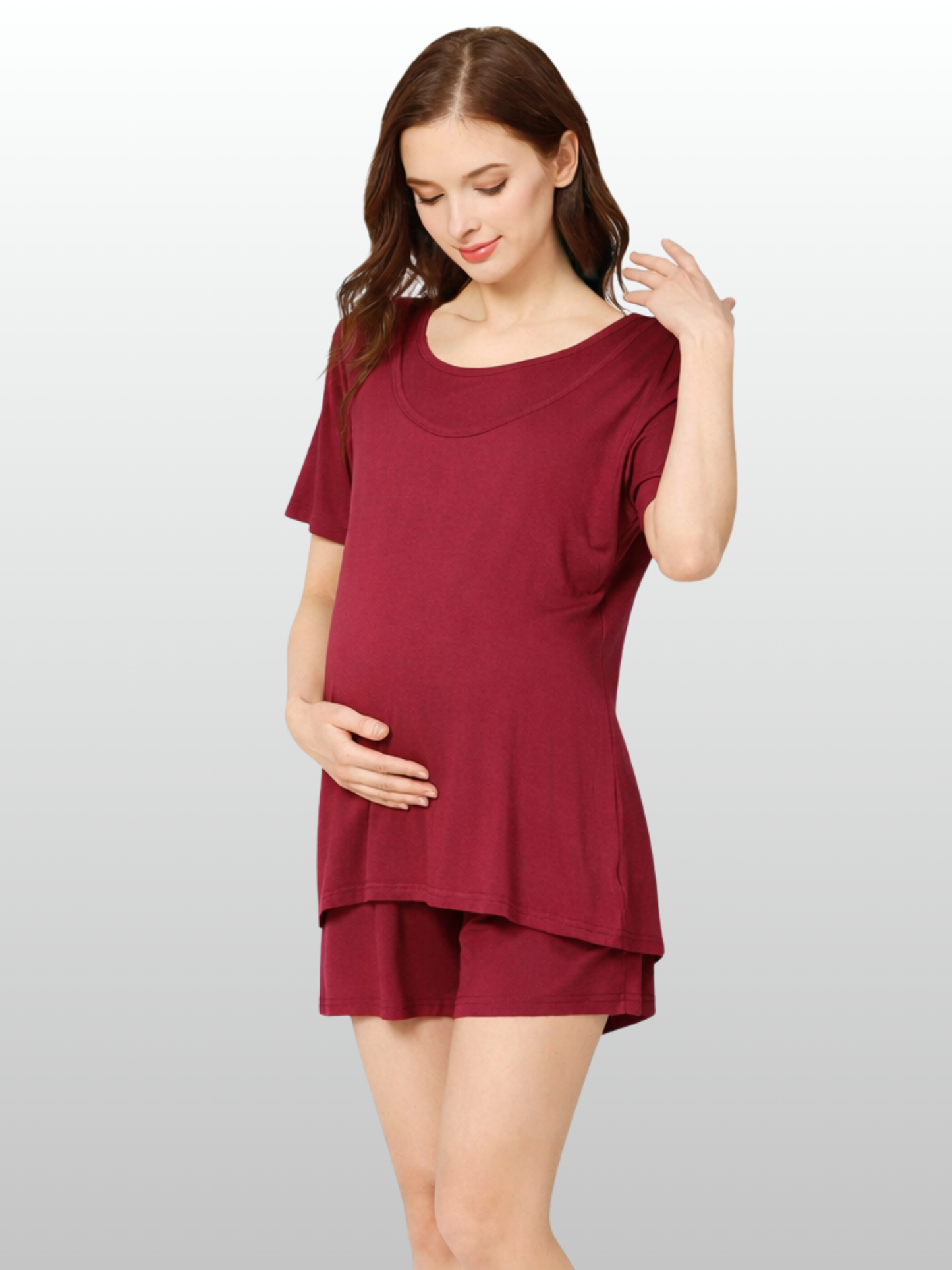 Umstands-Stillset, Loungewear, Doppellagiger Stillzugang, Shorts, Verstellbarer Bund, Schwangerschaft Stillzeit, Modal
