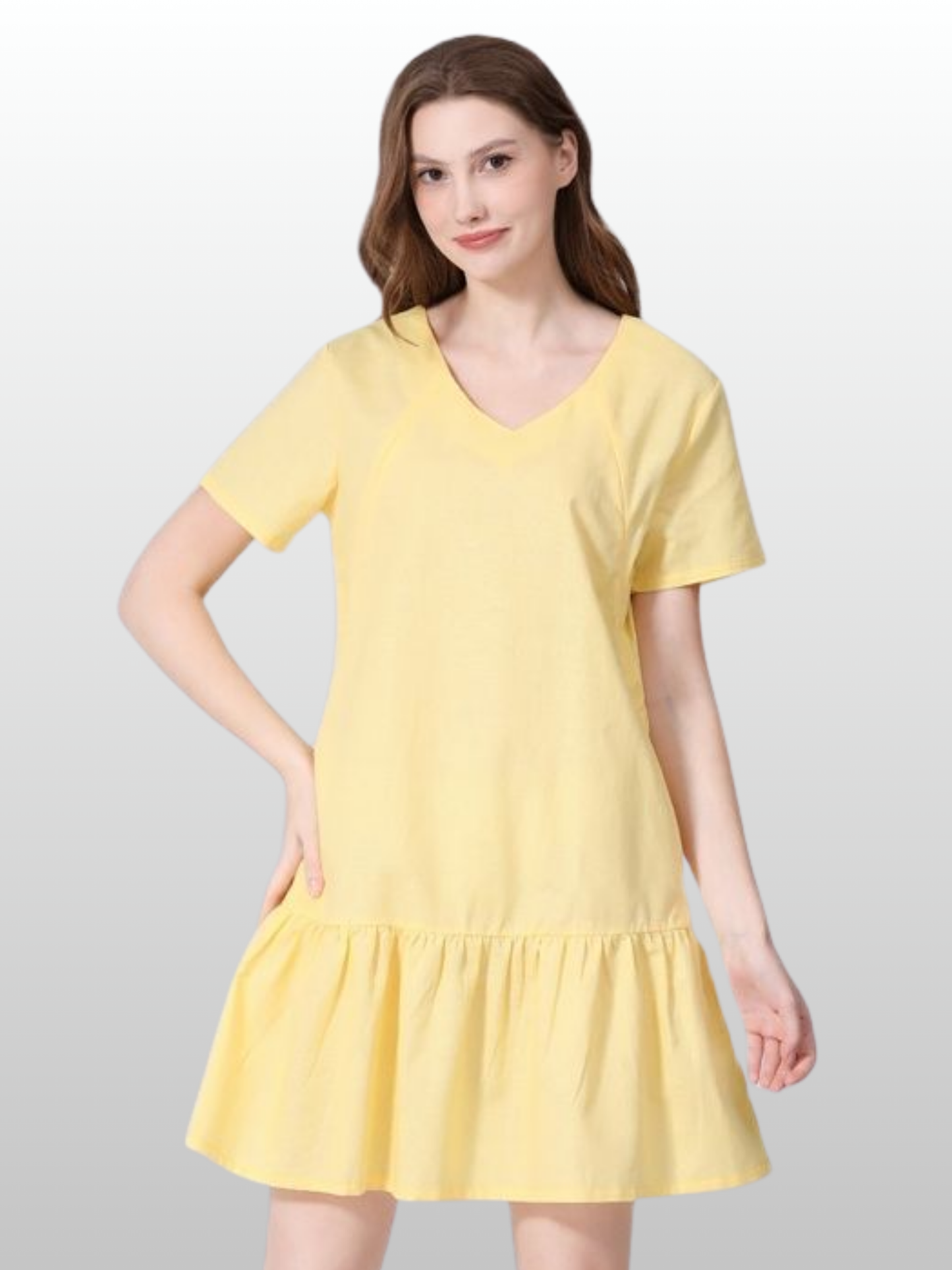 Stillkleid, Kurz, Vertikaler Reißverschluss, Volant-Saum, Sommer, Baumwolle-Leinen, Schwangerschaft Stillzeit