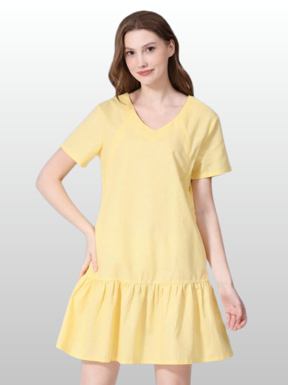 Stillkleid, Kurz, Vertikaler Reißverschluss, Volant-Saum, Sommer, Baumwolle-Leinen, Schwangerschaft Stillzeit