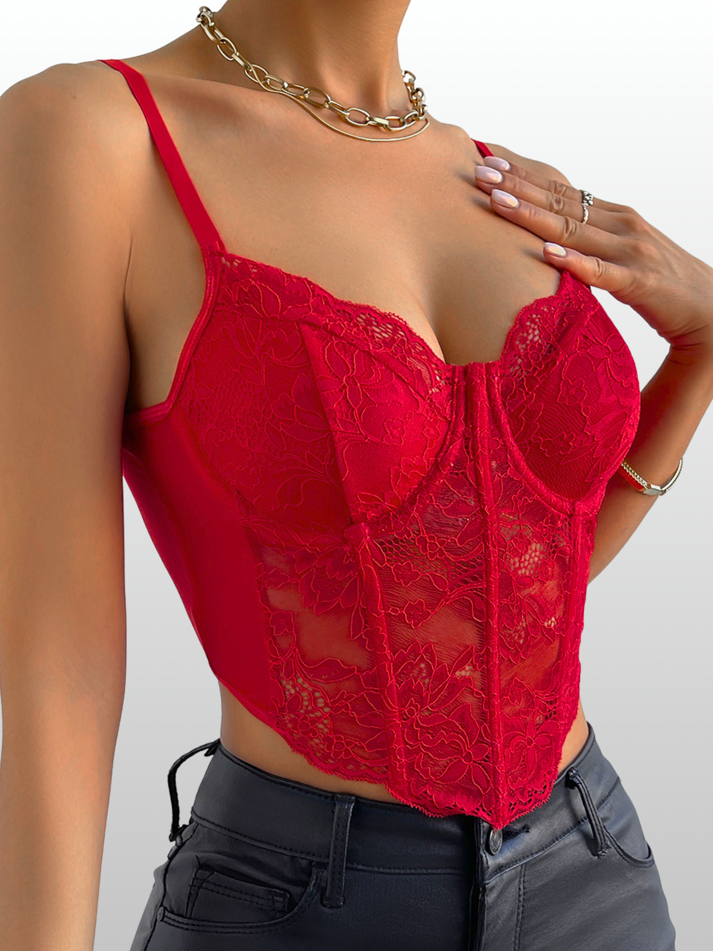 Korsett Top, Spitze Mesh, Steel Boning, Push-Up Bügel, Bauchfrei, Verstellbare Träger, Ausgehen & Events